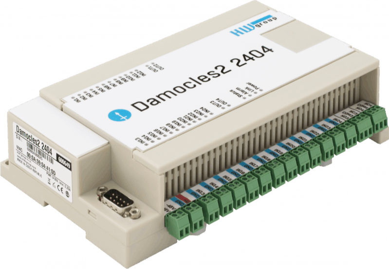 Damocles2 2404 controlls I/O (relay outputs) over the Ethernet and suppports PoE